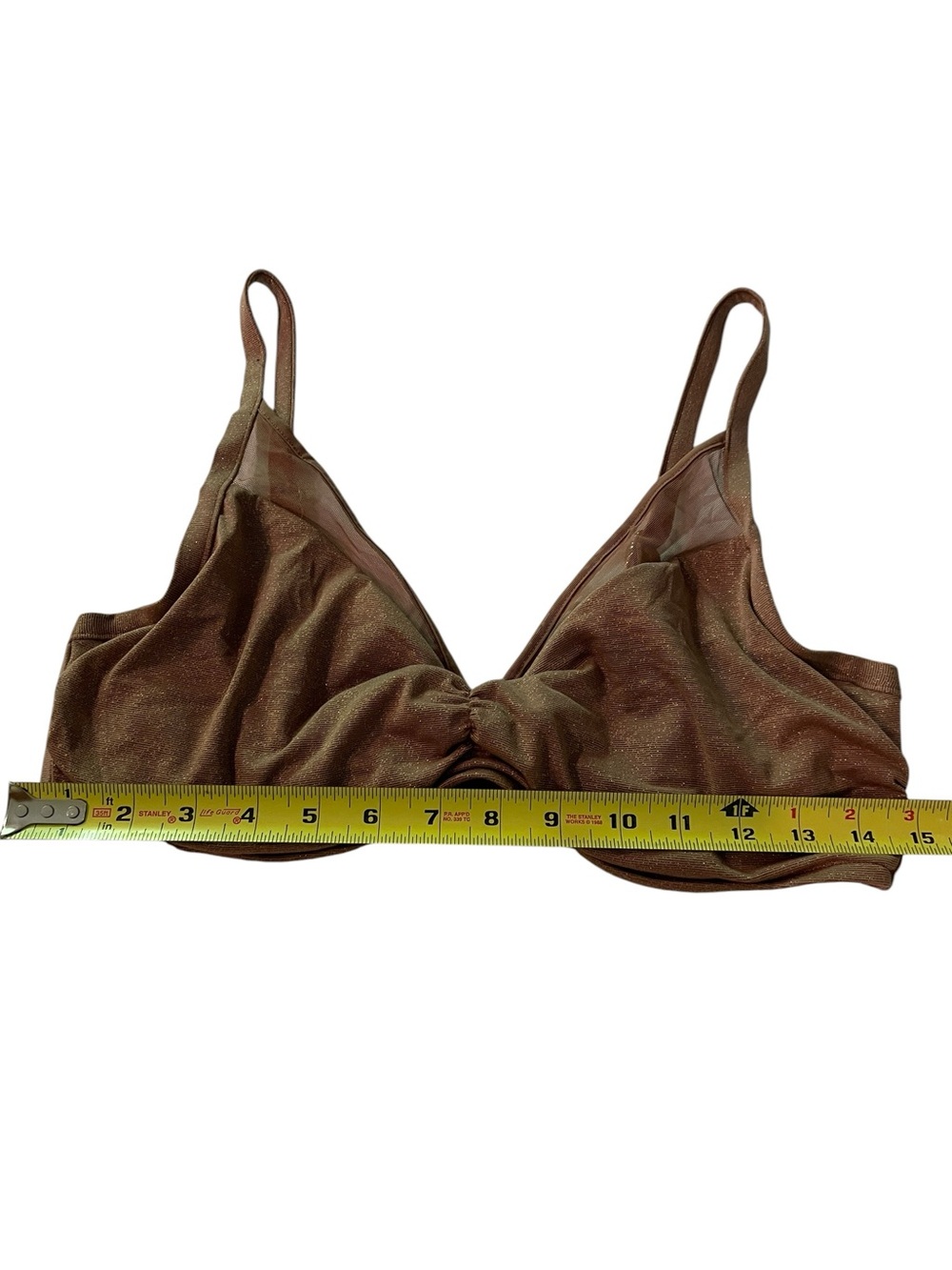 Unbranded tag cut Brown Shimmer Underwire Bikini Top only womens size Large - Picture 3 of 7